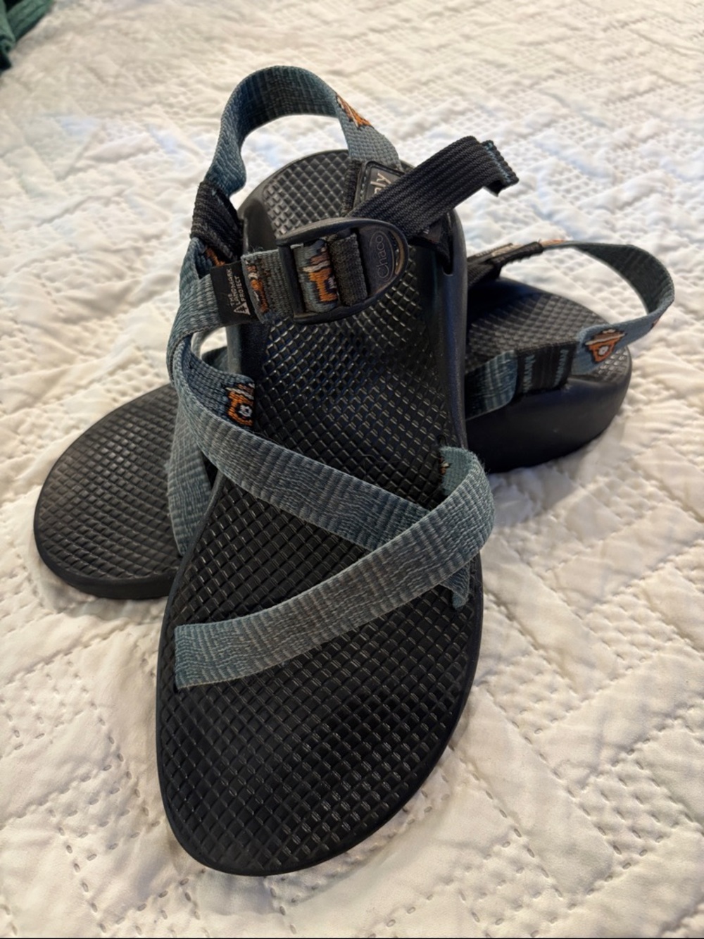 Chaco Sport Sandals in Slate Blue with Orange Smokey bear Accents